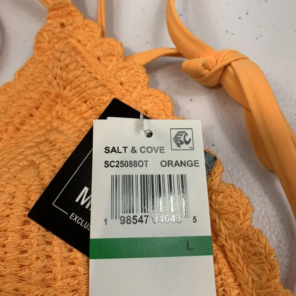 Salt & Cove Junior's Swim Bikini Top L Orange Crochet String Boho Beach